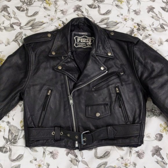 First Rockstar Black Leather Motorcycle Jacket - Picture 2 of 8